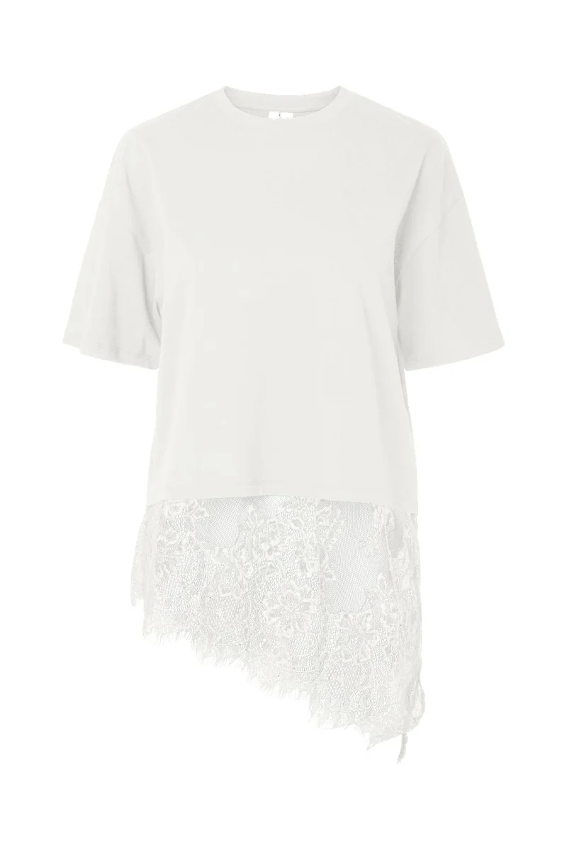 Pieces - Pcmave Ss Lace T-Shirt Dm - 5161685 Cloud Dancer