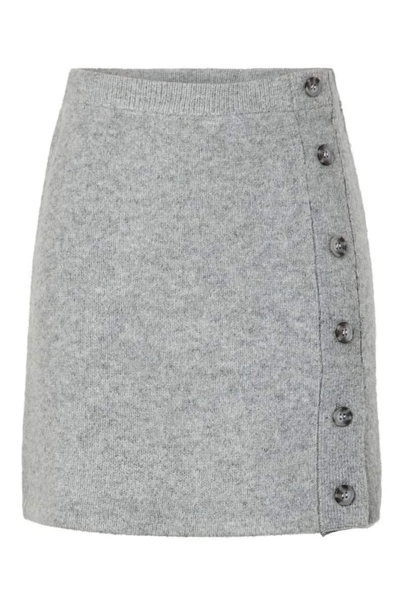 Pieces - Pcaico Button Knit Skirt - 5075502 Medium Grey Melange