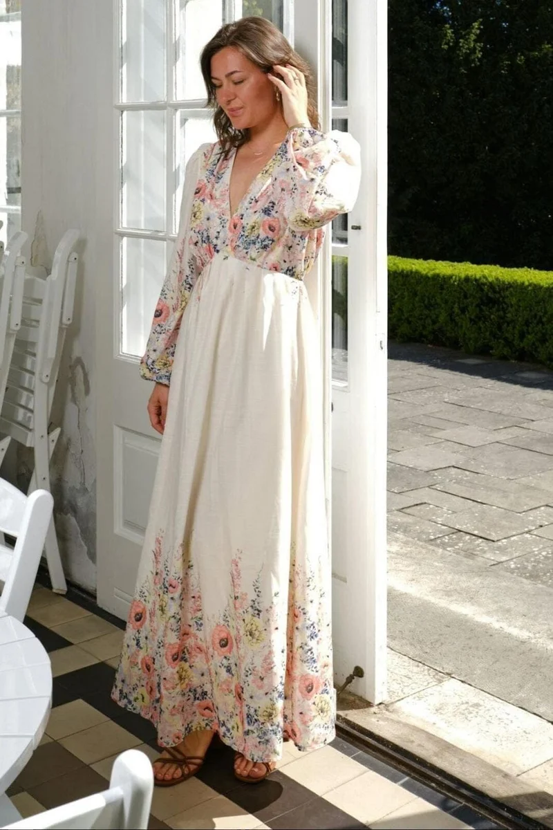 Neo Noir - Silfi Flower Print Dress 164828 - 122 - Creme