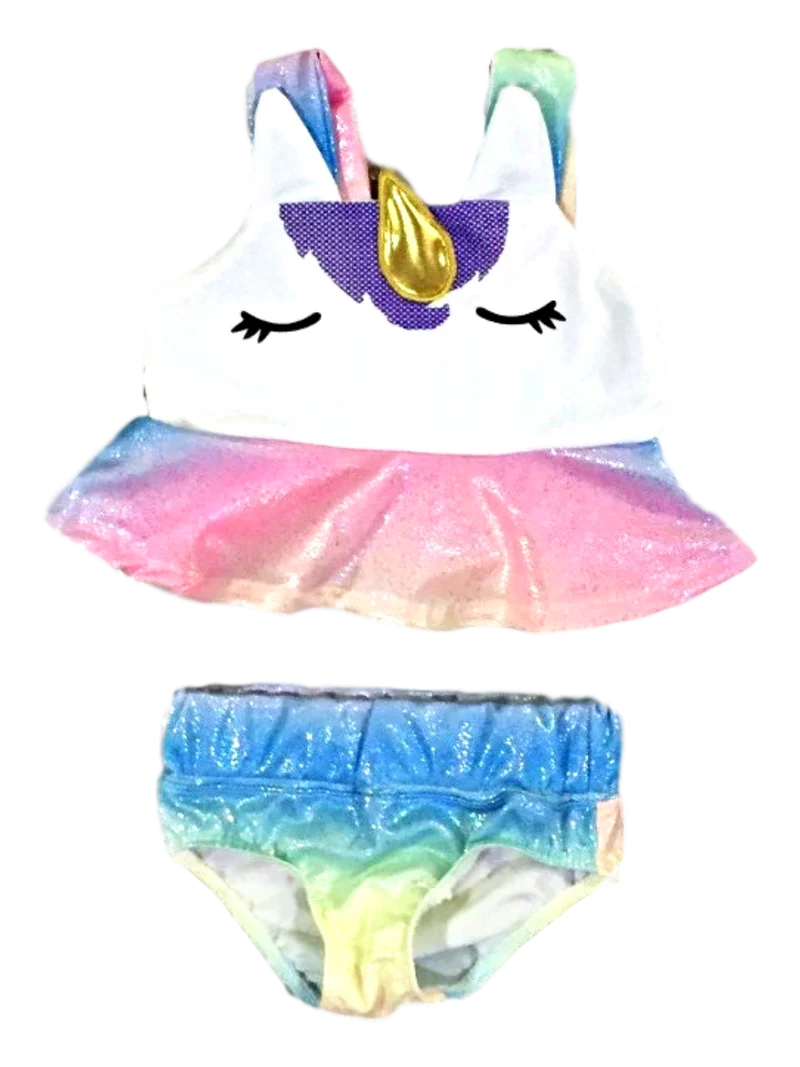 Toddler or Girls Tankini Swimsuit Unicorn Eyelash 2 Pc