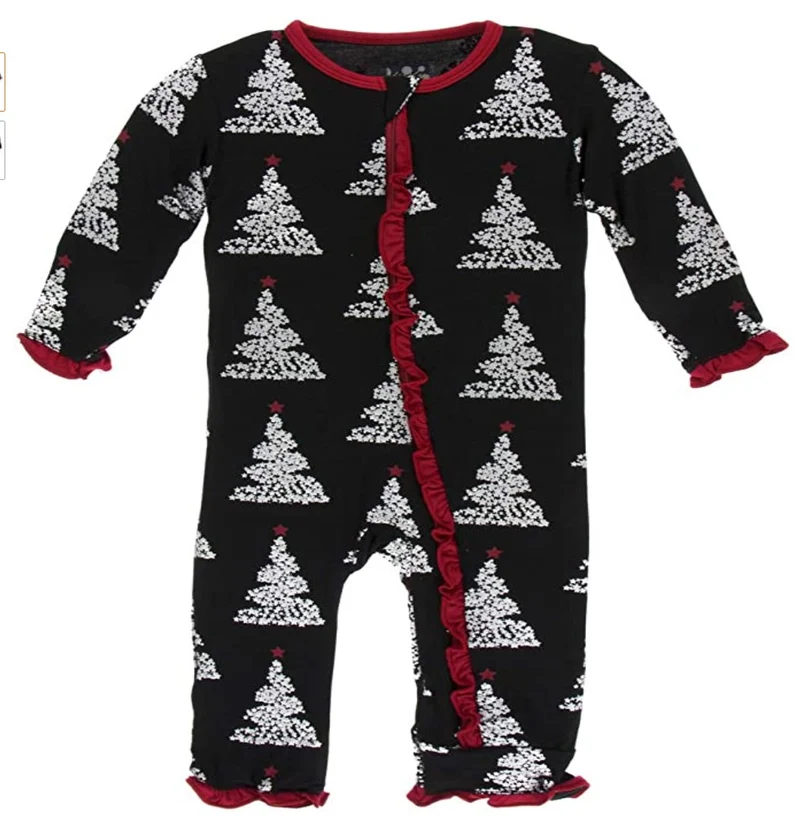 Kickee Pants Midnight Foil Tree Christmas Ruffle Coverall