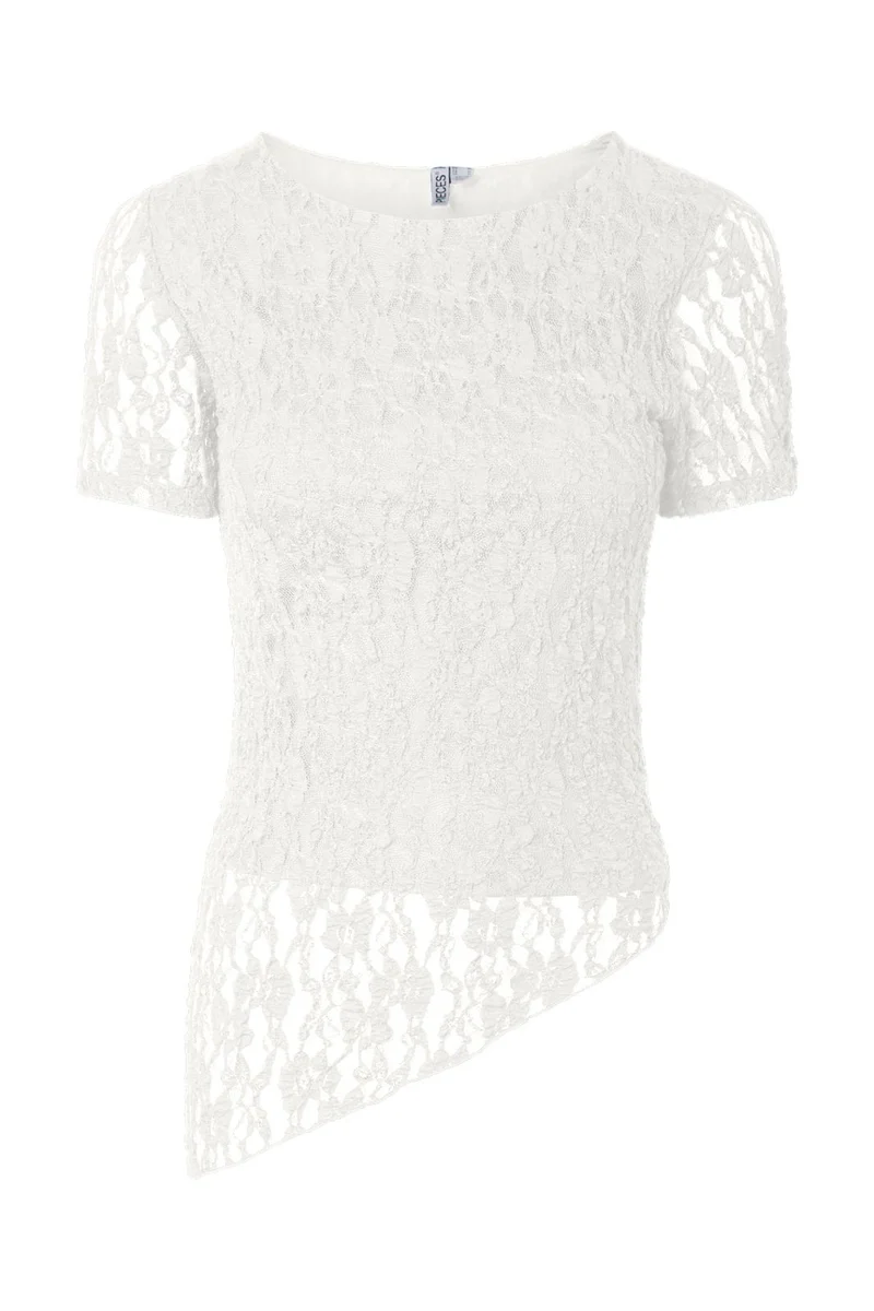 Pieces - Pcariana Ss Asymmetric Lace Top - 5125160 Cloud Dancer