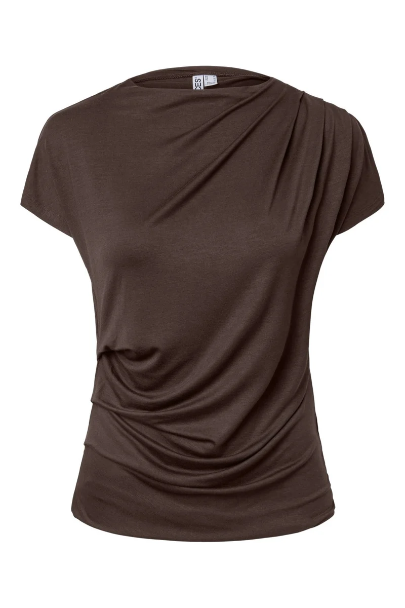 Pieces - Pcmelina Ss Assymetrical Top - 5161632 Hot Fudge