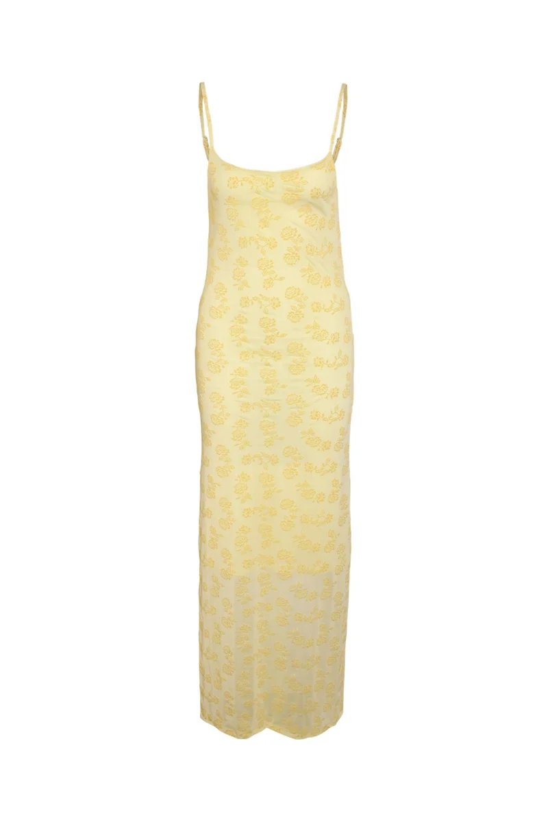 Noisy May - Nmlouise Mesh Flock Long Dress Fwd - 4988747 French Vanilla Flock
