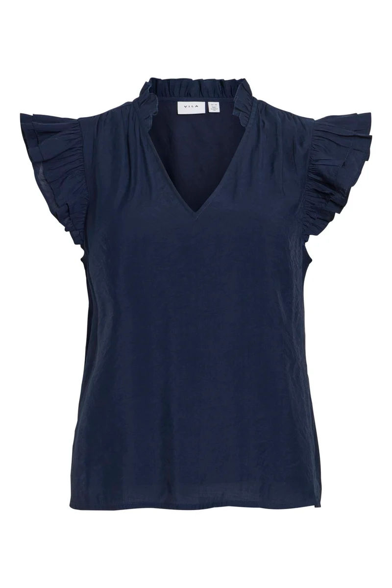 Vila - Vianu S/L V-Neck Top/Rn - 5096126 Navy Blazer