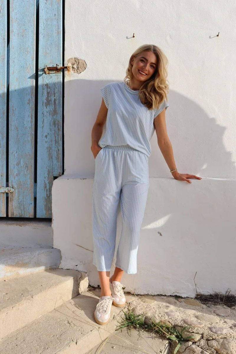 Liberte - Alma-Culotte-Pants 9591 - L. Blue Creme Small Stripe