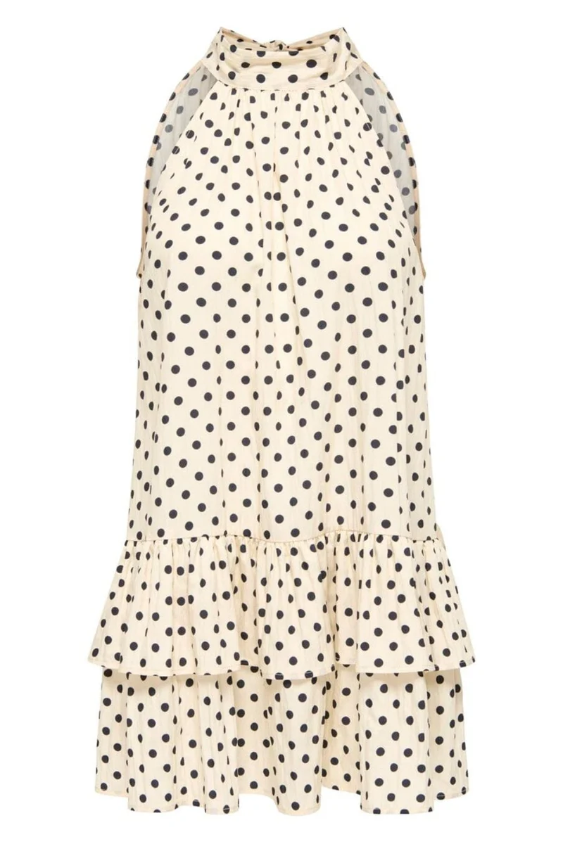 Only - Onlzazie S/L Short Frill Dress - 5140499 Sandshell Black Dot