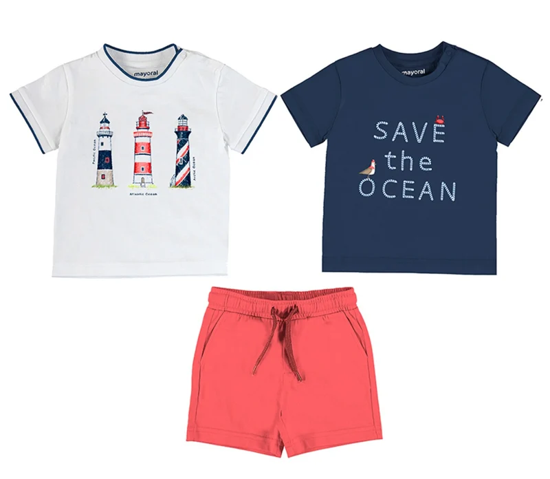 Baby or Toddler Boys Save the Ocean Short Set with 2 Tees
