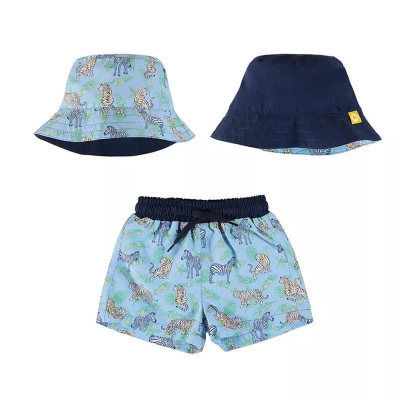 Mayoral Infant Boys Swim Trunks and Hat Set : Blue Safari