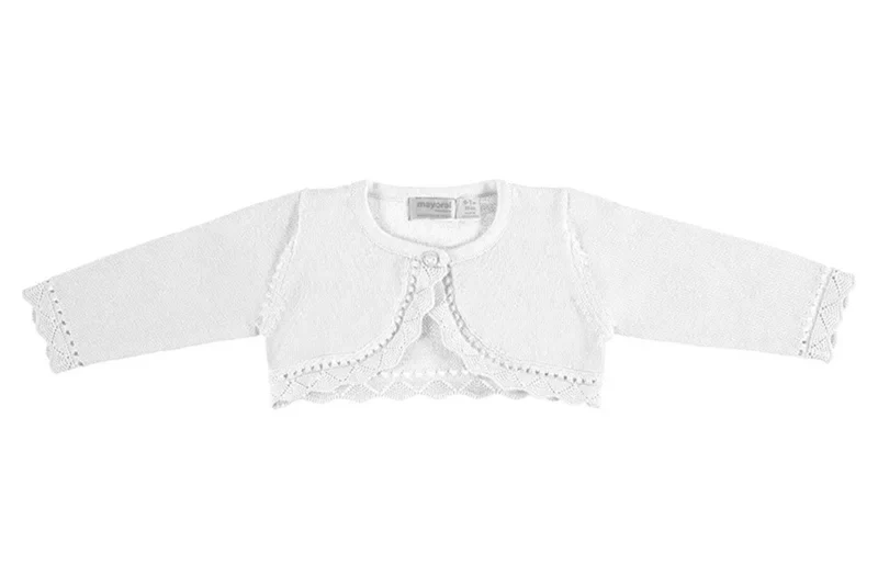 Mayoral White Baby Cotton Cardigan with Crochet Trim