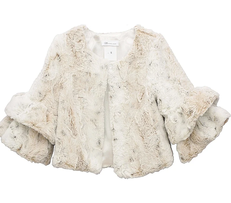 Bonnie Jean Girls Cozy Printed Faux Furry Double Bell Sleeve Jacket 4- 16