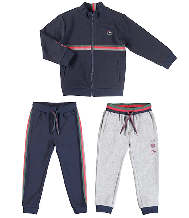 Mayoral Boys 3 Pc Navy Gray Striped Tracksuit - 2 Pants and Sweatshirt