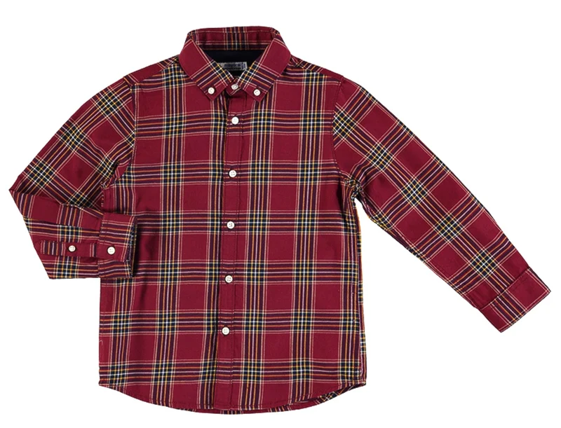 Mayoral Boys Burgundy Plaid Button Down Shirt