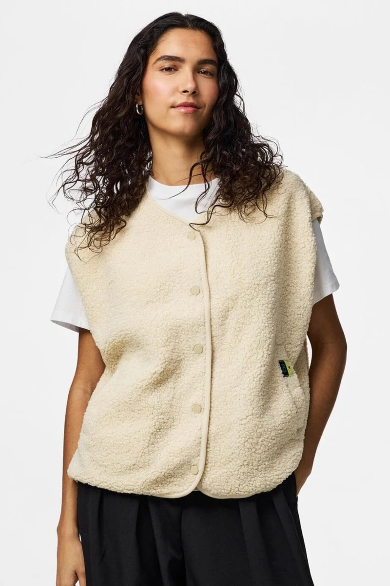 Pieces - Pckatty Teddy Vest - 4897815 Birch