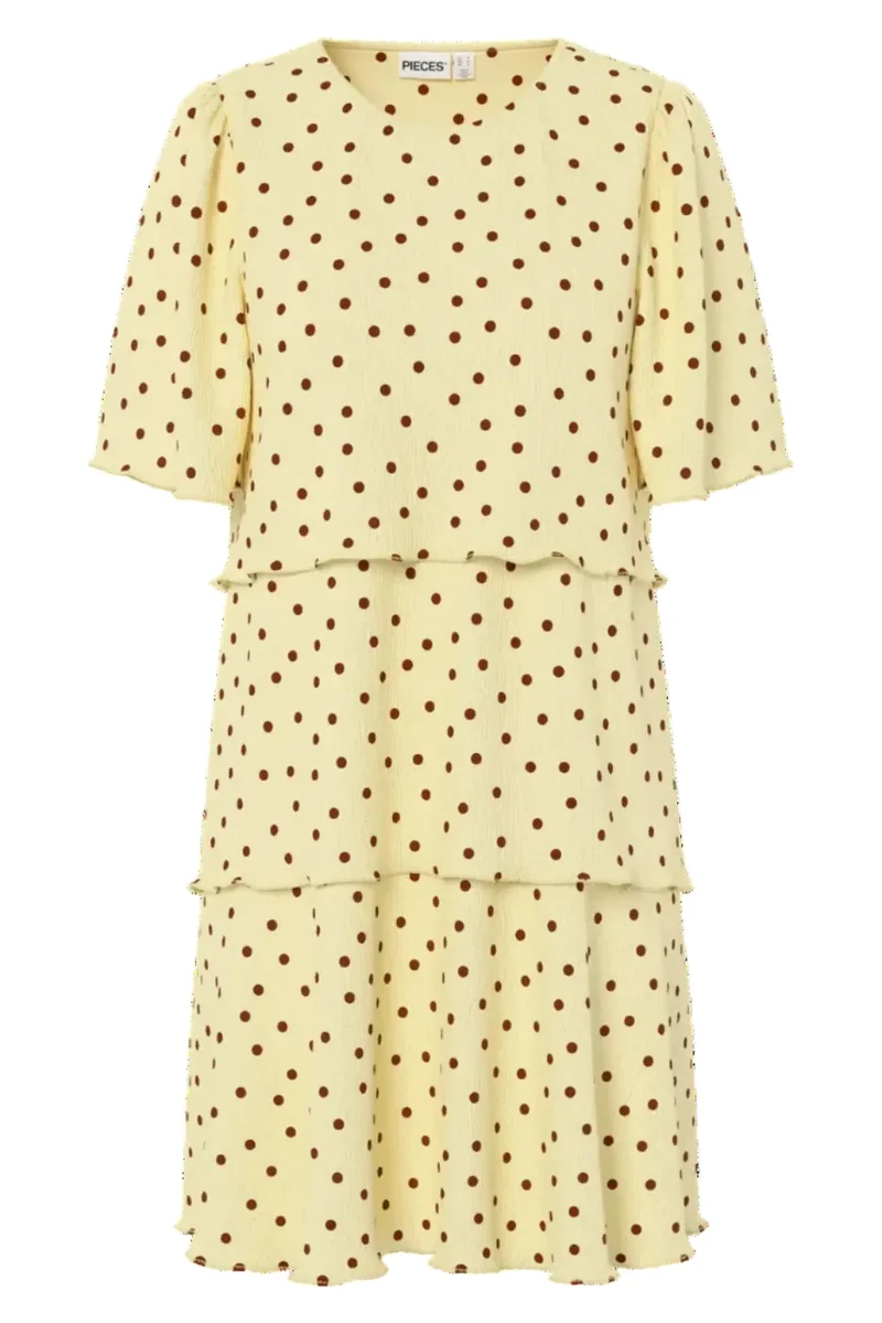 Pieces - Pcflora Ss Layering Dress - 5082812 French Vanilla Dots