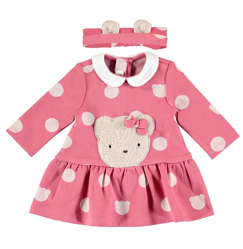 Mayoral Baby Girls Rose Teddy Bear Baby Dress with Headband