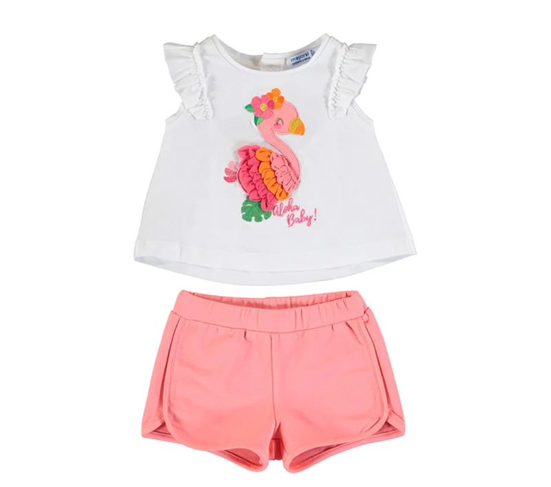Mayoral Girls Aloha Baby Infant Flamingo Knit Short Set