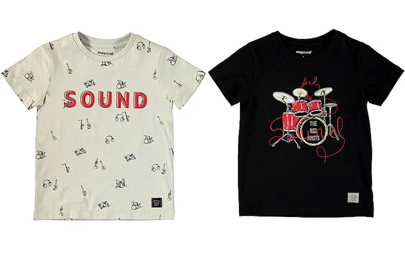 Mayoral Kids Music Fans Drums 2 Pc Cotton Tee Shirt Set