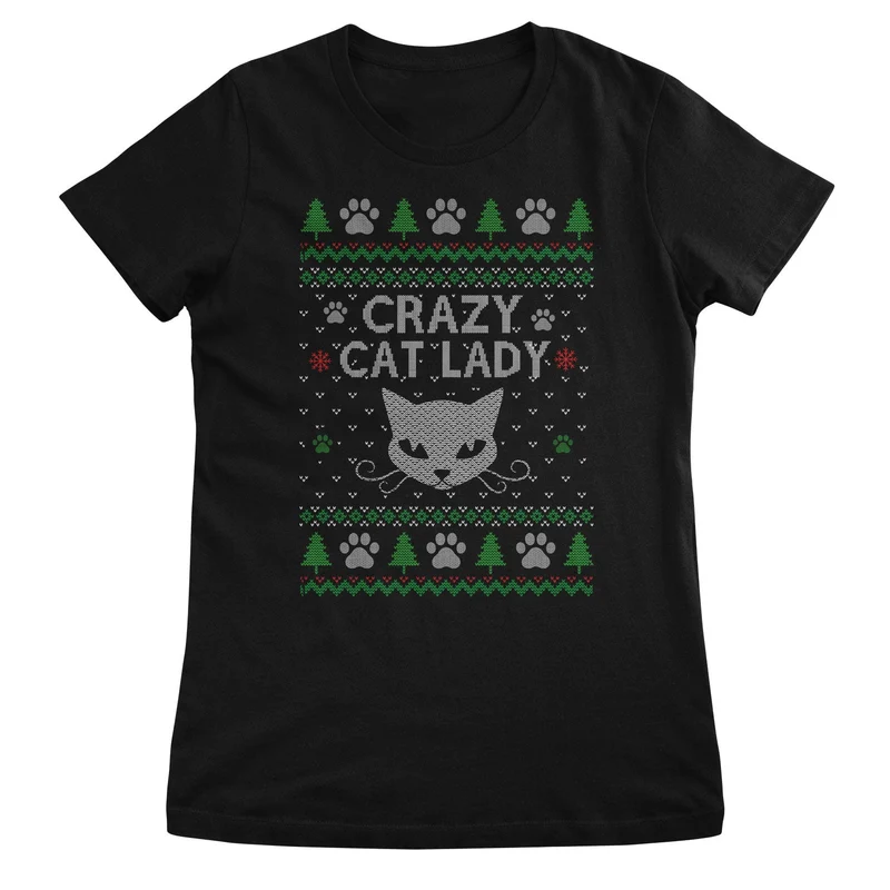Crazy Cat Lady Christmas Pattern Girly Top