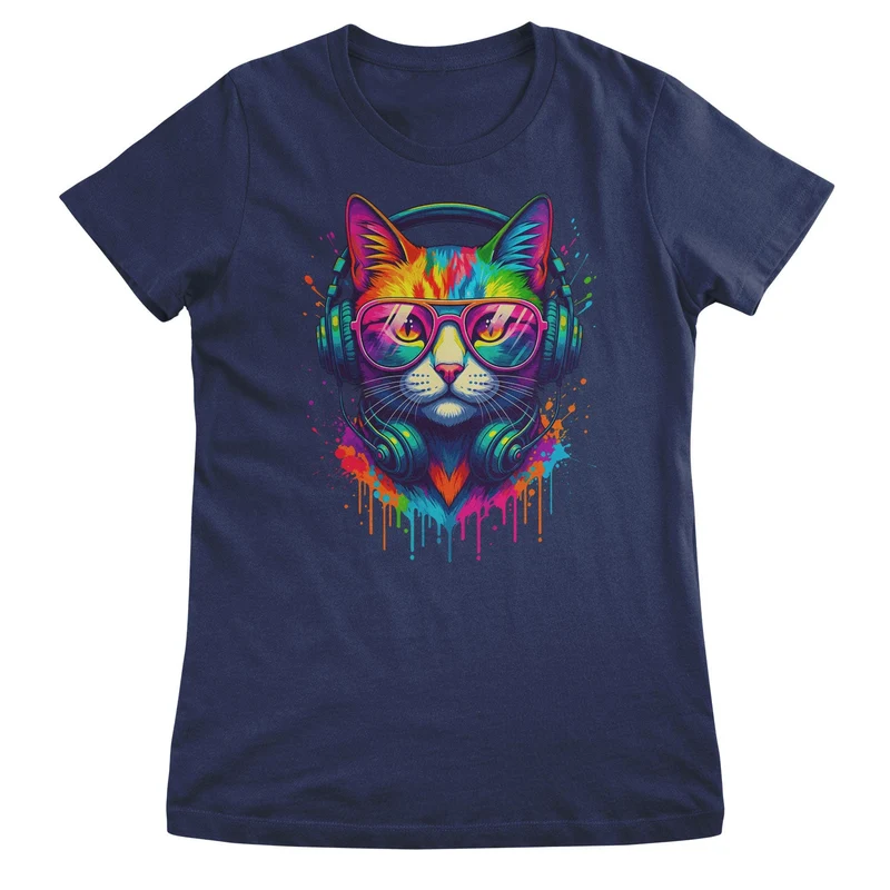 Colorful Cat Splash Girly Top