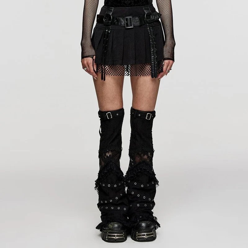Kvinnors Punk Mesh Split Straps Plisserad kjol