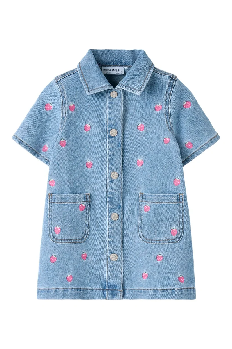 Name It - Nmflaila Ss Emb Dress 6202-Iz - 5055048 Light Blue Denim Starwberry