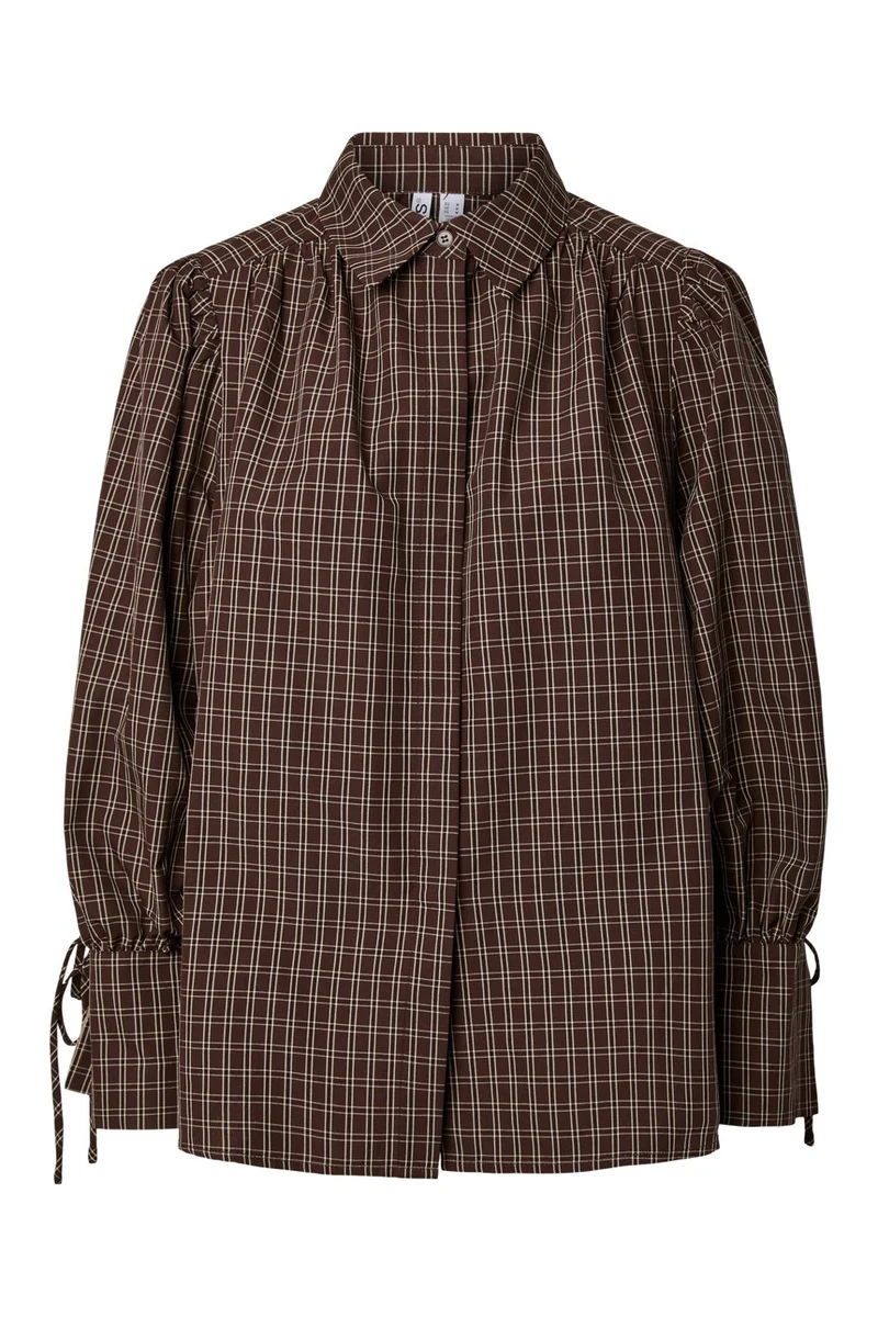 Pieces - Pcmaya June Ls Pleated Detail Shirt - 5170025 Hot Fudge Birch