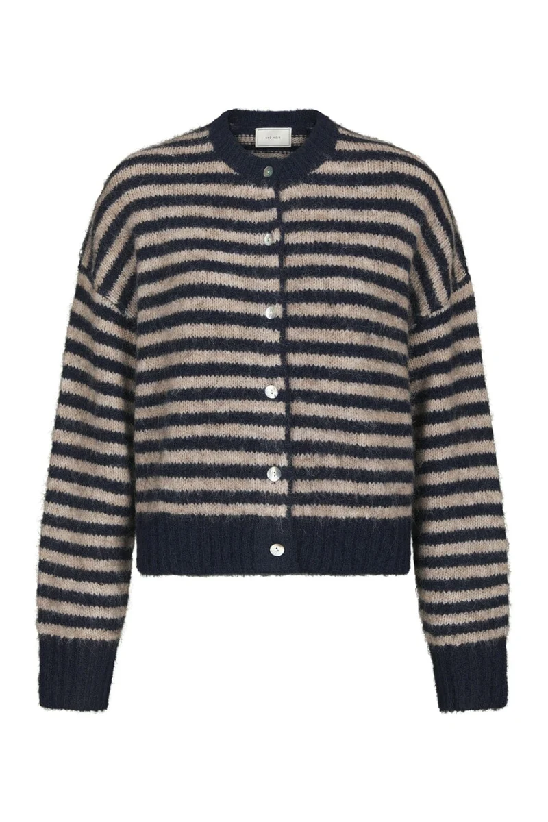 Neo Noir - Isana Stripe Fluffy Knit Cardigan 169700 - 575 - Navy Striped