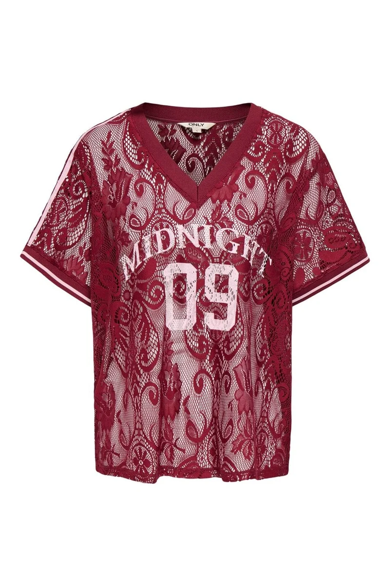 Only - Onljules S/S V-Neck Lace Top - 5130260 Tibetan Red Pale Lilac