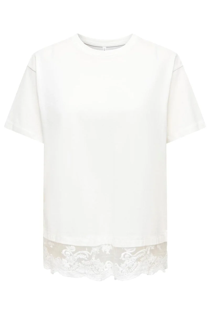 Only - Onlvivvi S/S Lace Bottom Top - 5130044 Cloud Dancer Cloud Dancer Lace