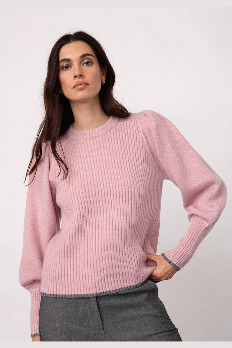 Co´Couture - Rowcc Puff Rib O-Knit 500282 - 35006 - Rosebloom