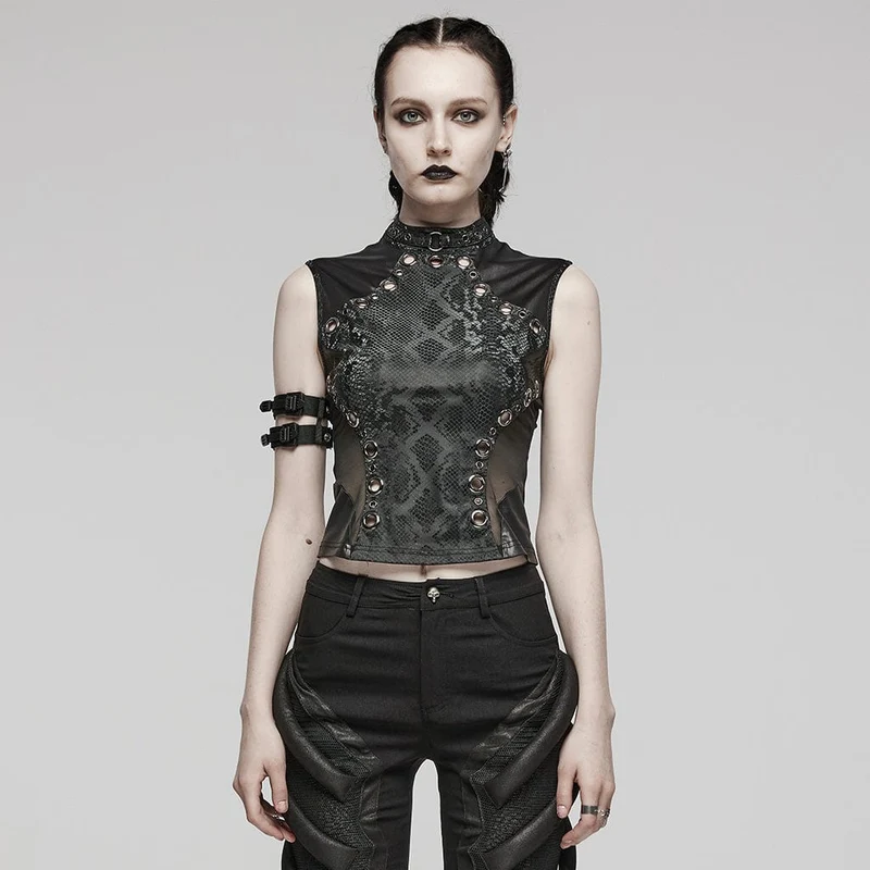 Punk Mesh Ring Cutout Linne för kvinnor